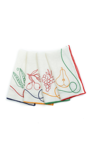 Misette Set-of-four Fête Embroidered Linen Napkins In Multi