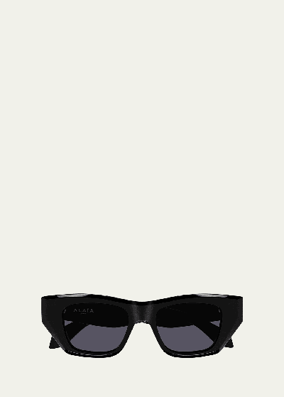 Alaïa Logo Acetate Cat-eye Sunglasses In Shiny Solid Black