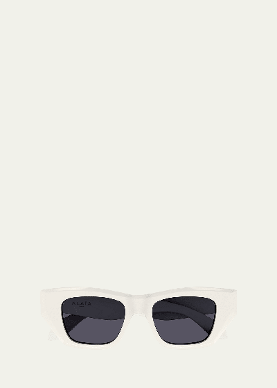 Alaïa Logo Acetate Cat-eye Sunglasses In Shiny Solid Ivory