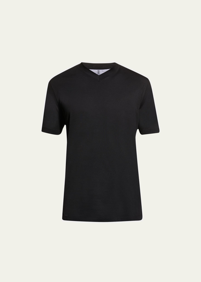 Brunello Cucinelli Men's Cotton Jersey V-neck T-shirt In Black
