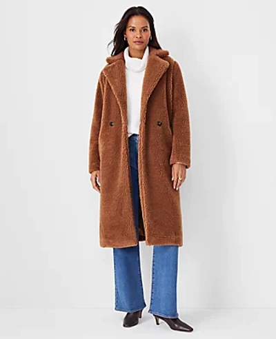 Ann Taylor Petite Sherpa Double Breasted Coat In Iced Mocha