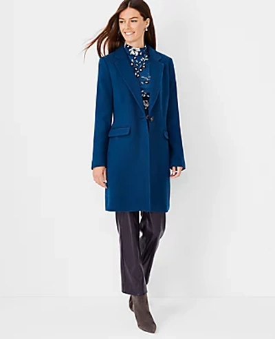 Ann Taylor Petite Wool Blend Short Chesterfield Coat In Sea Storm