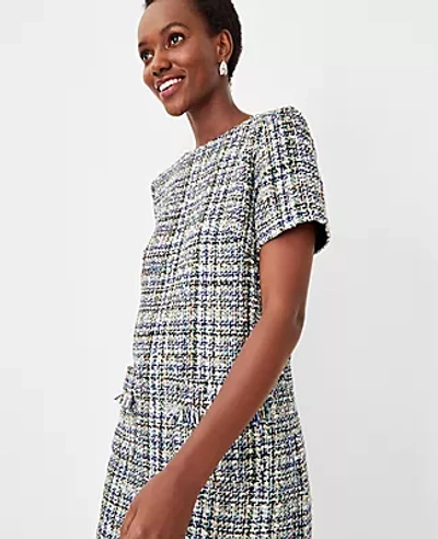 Ann Taylor Petite Shimmer Tweed Pocket Shift Dress In Blue Multi | ModeSens
