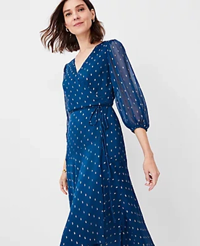 Ann Taylor Petite Shimmer Clip Wrap Dress In Sea Storm | ModeSens