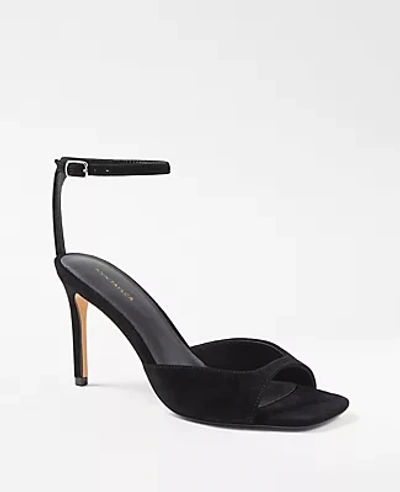 Ann Taylor Cinched Square Toe Suede Pumps In Black