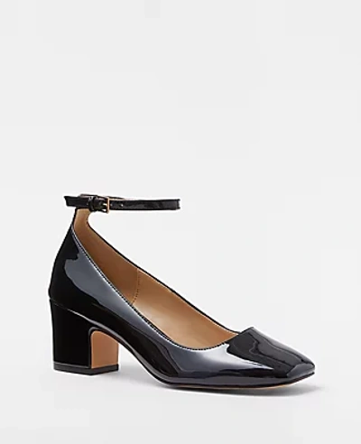 Ann Taylor Patent Ankle Strap High Block Heel Pumps In Black