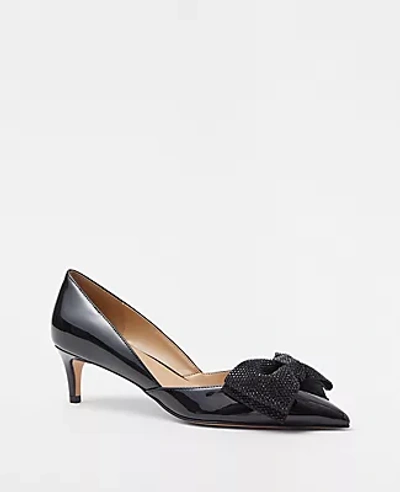 Ann Taylor Crystal Bow D'orsay Patent Pumps In Black