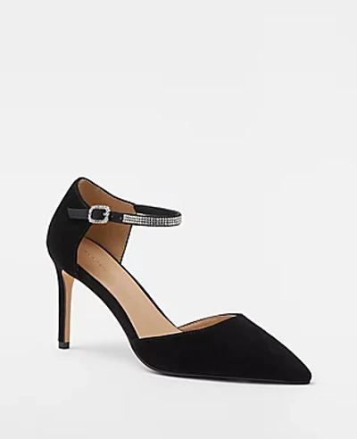 Ann Taylor Crystal Ankle Strap Suede Pumps In Black
