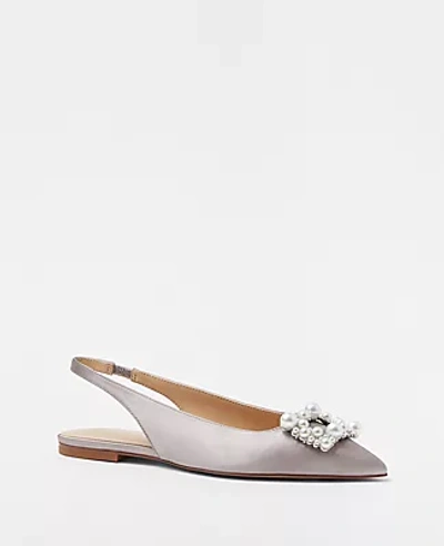 Ann Taylor Pearlized Buckle Pointy Toe Satin Slingback Flats In Rich Bronze