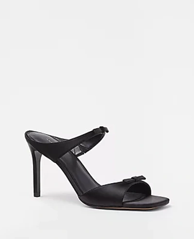 Ann Taylor Double Bow Satin Mule Sandals In Black