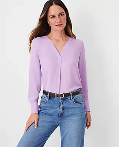 Ann Taylor Mixed Media Pleat Front Top In Lavender Rose