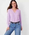 Ann Taylor Petite Mixed Media Pleat Front Top In Lavender Rose