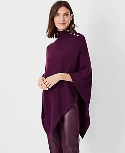Ann Taylor Pearlized Mock Neck Poncho In Plum Rose