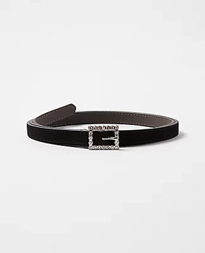 Ann Taylor Crystal Square Buckle Leather Belt In Black