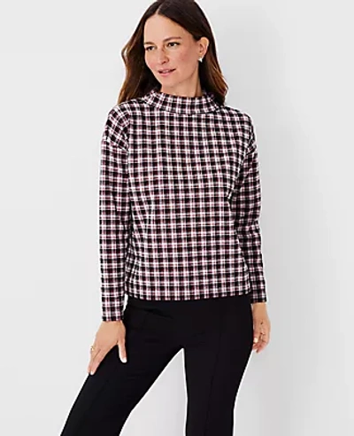 Ann Taylor Plaid Mock Neck Top In Black