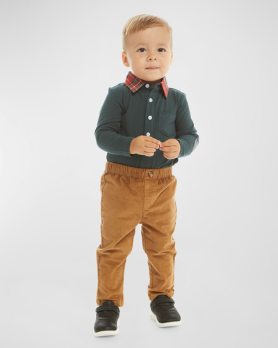 Andy & Evan Kids' Boy's Holiday Polo Bodysuit & Pants Set In Hunter Green