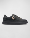 KARL LAGERFELD MEN'S LOW-TOP PRINTED LEATHER SNEAKERS WITH KARL PIN