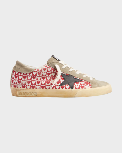 Golden Goose Superstar Heart-printed Canvas Low-top Sneakers In White Red Heartst