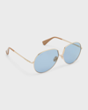 Max Mara Design 8 Mirrored Metal Aviator Sunglasses In Shiny Pale Gold B