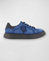 KARL LAGERFELD MEN'S KARL HEAD DENIM AND LEATHER LOW-TOP SNEAKERS