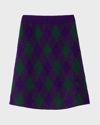 Burberry Midi Purple Skirt With Argyle Print In Wool Woman In Royal Ip Pattern