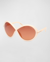 Tom Ford Oval-frame Full-rim Sunglasses In Shiny Ivory Burg