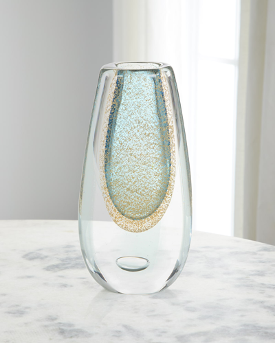 John-richard Collection Gold-flecked Blue Handblown Glass Vase Ii