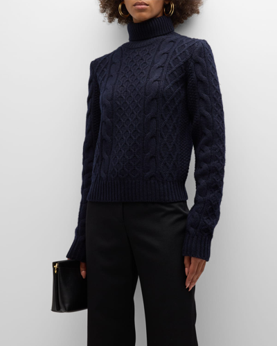 Nili Lotan Andrina Cable Cashmere-wool Turtleneck Sweater In Dark Navy