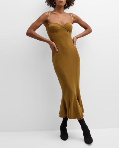 Norma Kamali Strapless Fluted Stretch-jersey Midi Dress In Woods