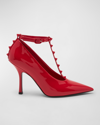 Valentino Rockstud Patent T-strap Pumps In Ju5 Rouge Pur