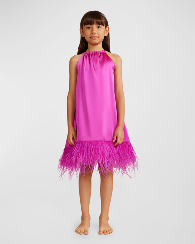 Cult Gaia Kids' Little Girl's & Girl's Feather-trim Satin Dress In Anemone