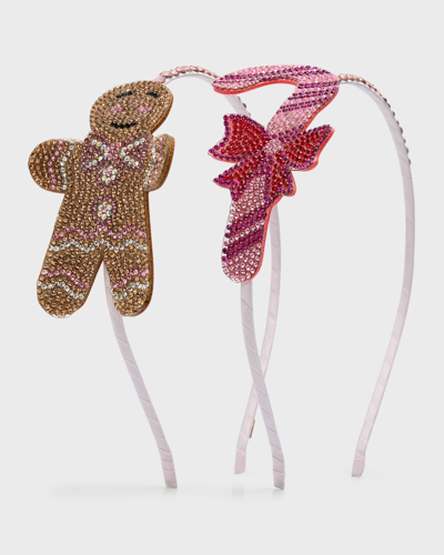 Bari Lynn Kids' Girl's Candy Cane & Gingerbread Embellished Headband Set In Multi
