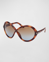 Tom Ford Jada Plastic Butterfly Sunglasses In Havana/brown Gradient