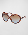 Tom Ford Womens Brown Tr001772 Jada Butterfly-frame Injected Sunglasses In Classic Medium Ha