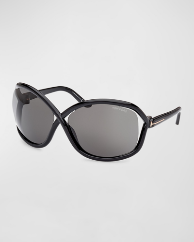 Tom Ford Bettina Plastic Butterfly Sunglasses In Shiny Black