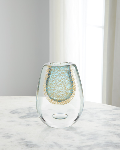 John-richard Collection Gold-flecked Blue Handblown Glass Vase Iii