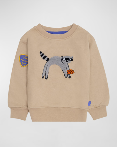 Mon Coeur Kids' Boy's Graphic-print Raccoon Sweatshirt In Beige