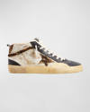 Golden Goose Mid Star Rustic Leather Sneakers In Tobaccoblackbeige