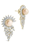 Sterling Forever Rhianna Imitation Pearl & Cubic Zirconia Statement Earrings In Gold
