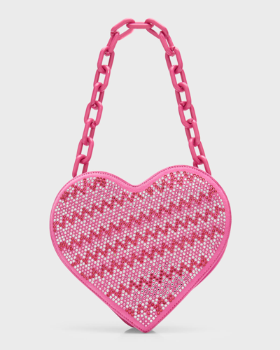Bari Lynn Kids' Girl's Embellished Chevron Patterned Heart-shaped Bag In Pink