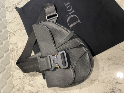 Pre-owned Dior Saddle Bag Grained Calfskin In Black
