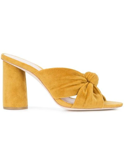 Loeffler Randall Coco Knotted Velvet Block Heel Mules In Marigold Yellow