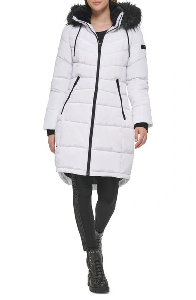 KARL LAGERFELD APRES SKI FAUX FUR TRIM HOODED PUFFER JACKET