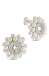 Sterling Forever Betty Imitation Pearl & Cz Stud Earrings In Silver