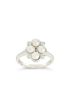Sterling Forever Cosetta Imitation Pearl & Cz Ring In Silver