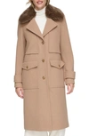 Andrew Marc Faux Fur Collar Wool Blend Coat In Camel