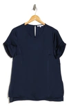 Dr2 By Daniel Rainn Pinched Sleeve Satin High/low Top In Navy