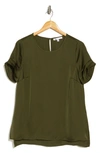 Dr2 By Daniel Rainn Pinched Sleeve Satin High/low Top In Olive Martini