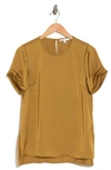 Dr2 By Daniel Rainn Pinched Sleeve Satin High/low Top In Tumeric Gold