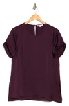 Dr2 By Daniel Rainn Pinched Sleeve Satin High/low Top In Plum